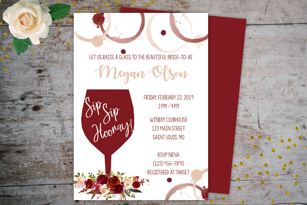Wine Bridal Shower Invitation | Floral Wine Glass, Bridal Shower Invitations, designLEE Studio, designLEE Studio