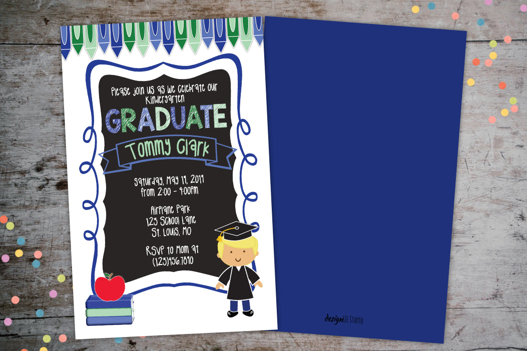 Kindergarten Graduation Invitation for Boys | Custom Graduation Announcement Poster for Boys, Graduation Invite, designLEE Studio, designLEE Studio
