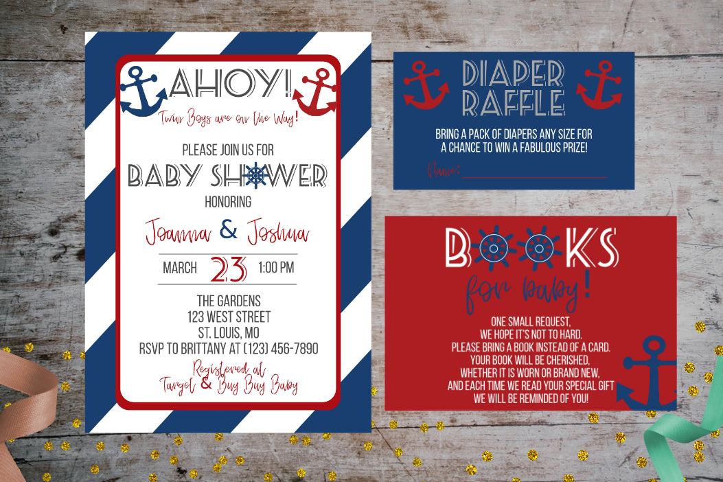 Nautical Navy Baby Shower Invitation Package | Ahoy, It's A Boy Party Package, Baby Shower, designLEE Studio, designLEE Studio