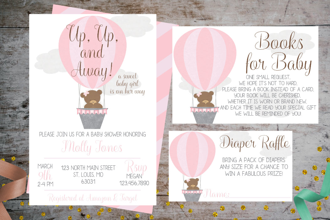 Hot Air Balloon Baby Shower Package For a Girl |  Up, Up, & Away Party Invitation, Baby Shower, designLEE Studio, designLEE Studio