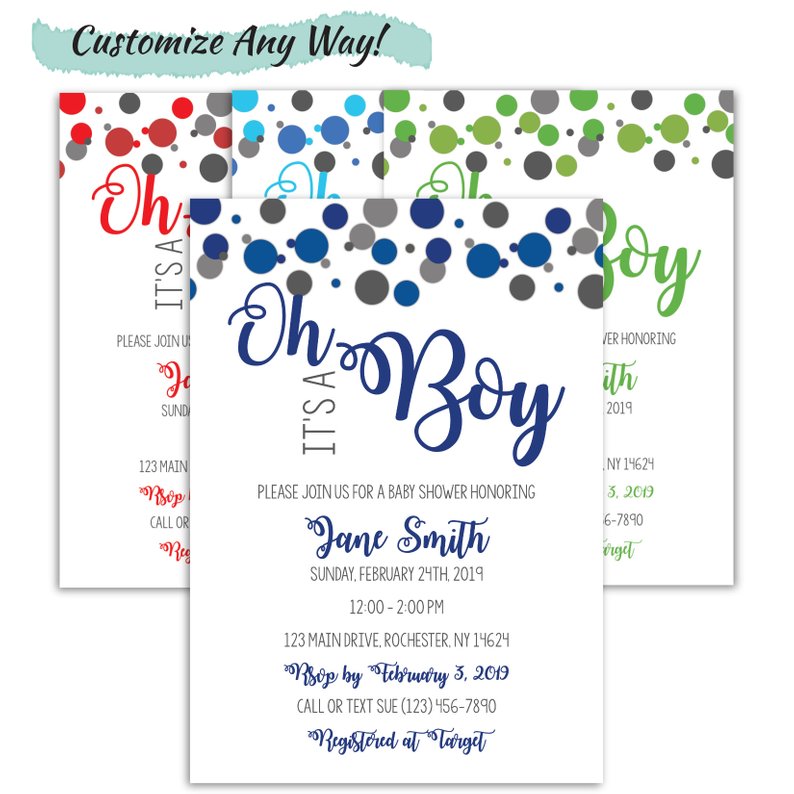 Confetti Baby Shower Invitation For A Boy | Oh Boy, Baby Shower!, Baby Shower, designLEE Studio, designLEE Studio