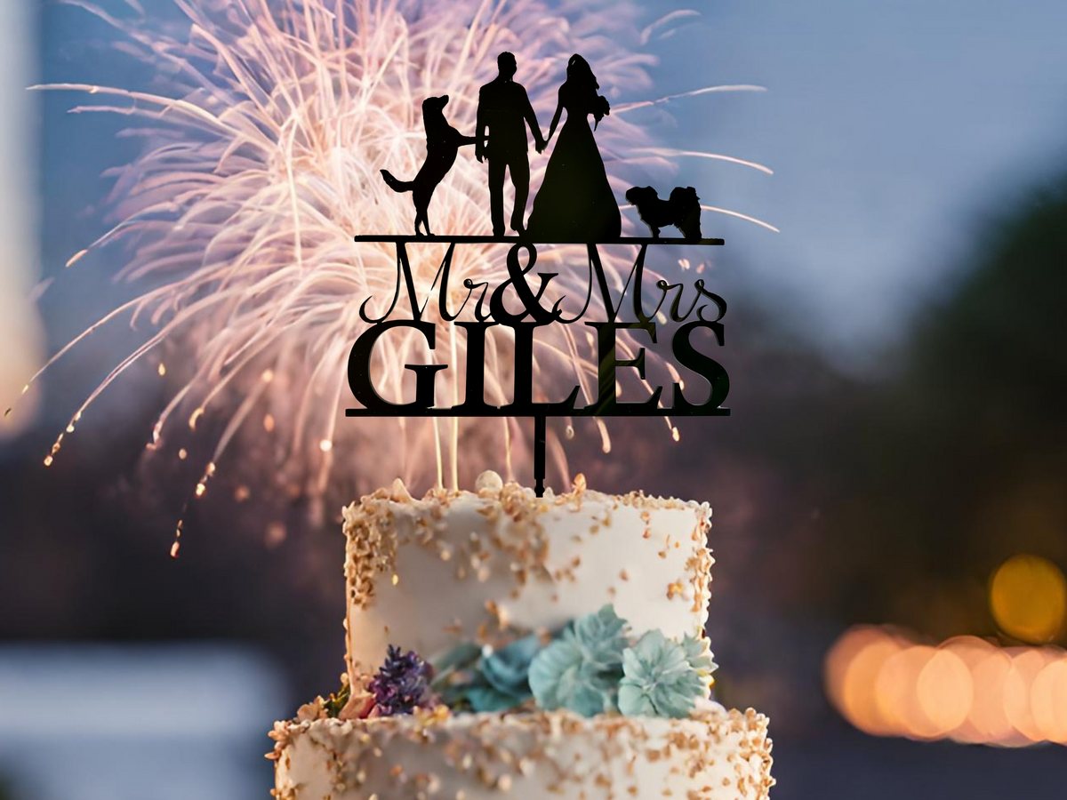 Custom Silhouette Couple Cake Topper | Personalized Bride &amp; Groom Wedding Cake Topper