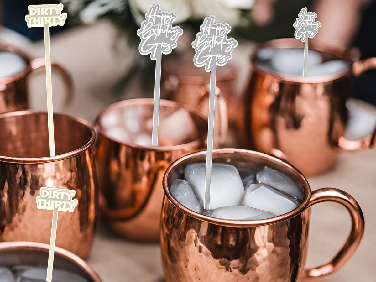 Custom Birthday Drink Stirrers Personalized Logo Drink Stir Sticks Wedding Swizzle Stick Cocktail Stirrer Drink Topper Birthday Decor Gift