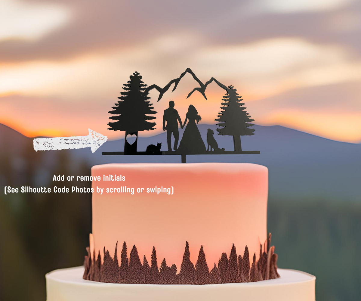 Custom Wedding Cake Topper Personalized Cake Topper for Wedding Gift Mountain Cake Topper Silhouette Anniversary Cake Topper Made with Wood