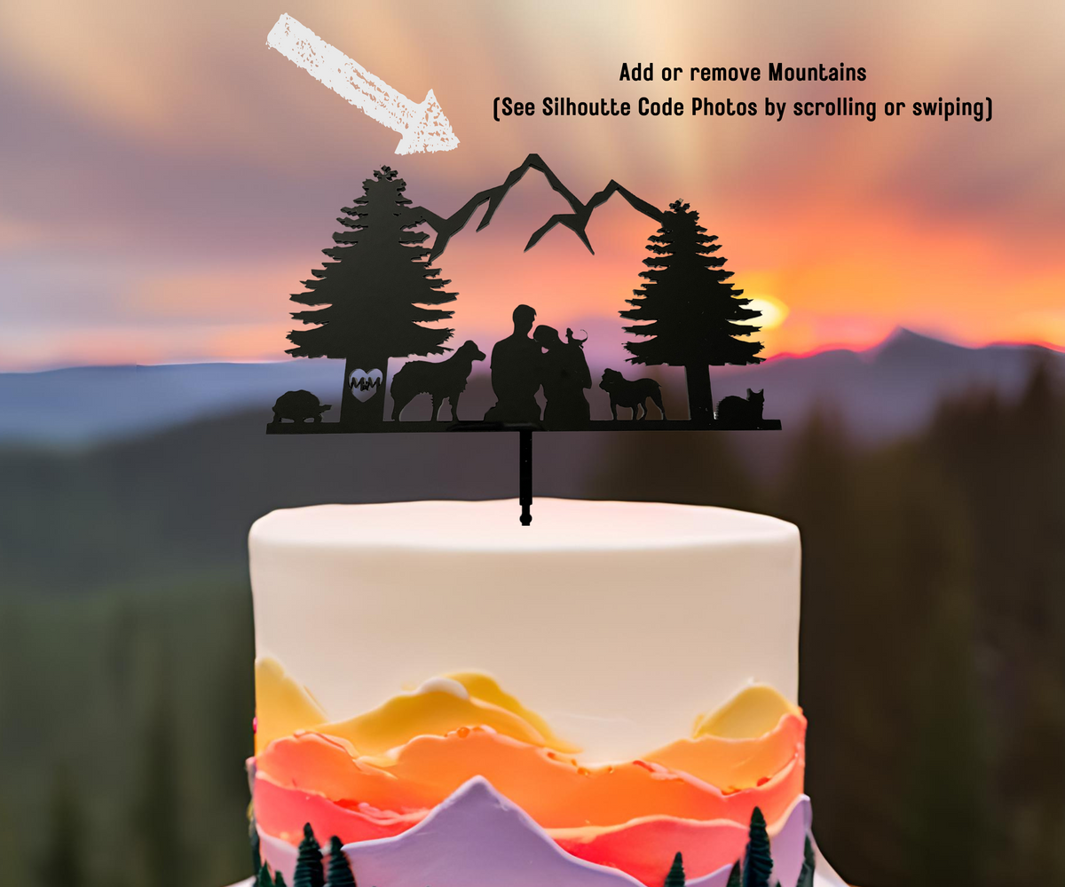 Custom Wedding Cake Topper Personalized Cake Topper for Wedding Gift Mountain Cake Topper Silhouette Anniversary Cake Topper Made with Wood