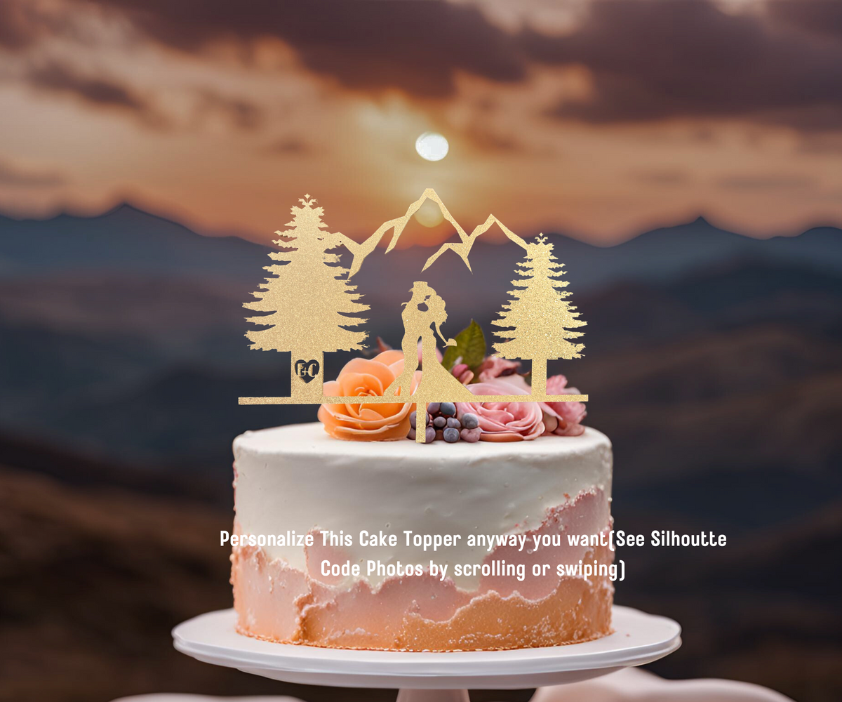 Custom Wedding Cake Topper Personalized Cake Topper for Wedding Gift Mountain Cake Topper Silhouette Anniversary Cake Topper Made with Wood