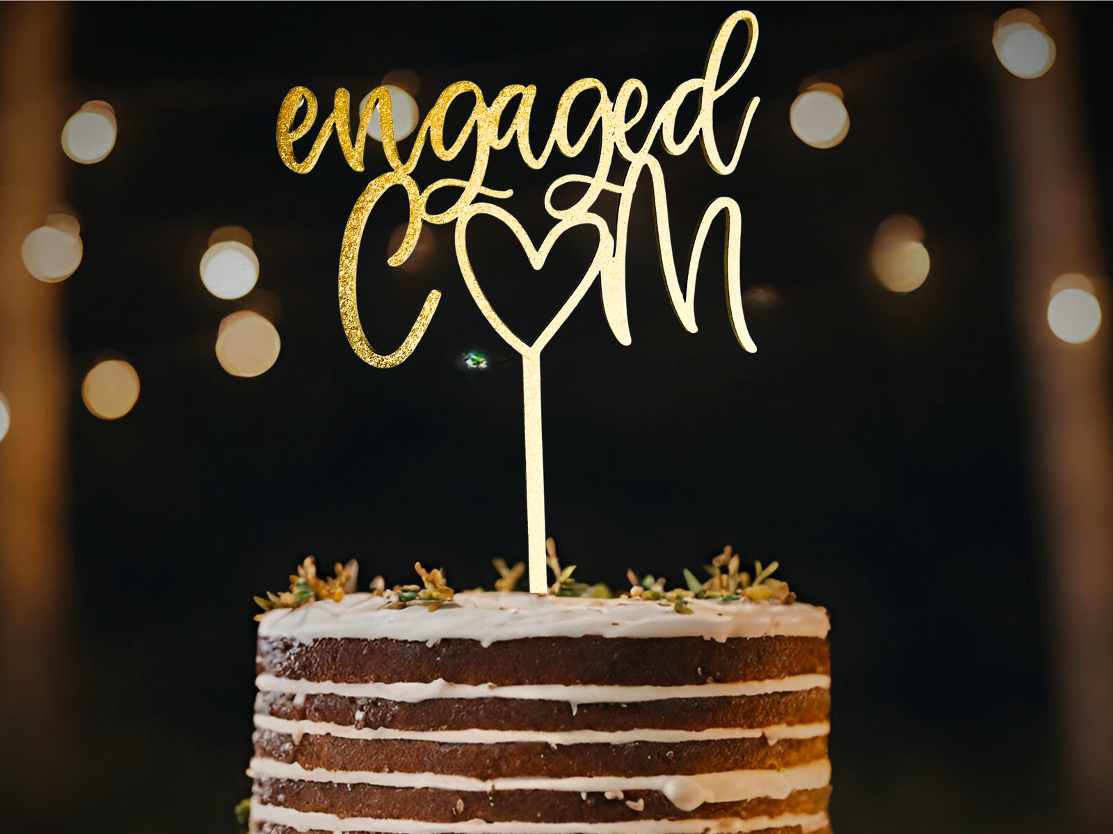 Custom Engagement Cake Topper Personalized Script Initials Cake Topper Gold Wedding Cake Topper Heart Cake Topper Wood Cake Topper