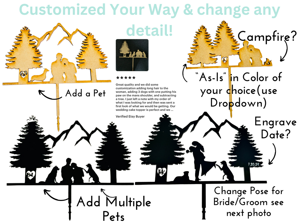 Custom Wedding Cake Topper Personalized Cake Topper for Wedding Gift Mountain Cake Topper Silhouette Anniversary Cake Topper Made with Wood