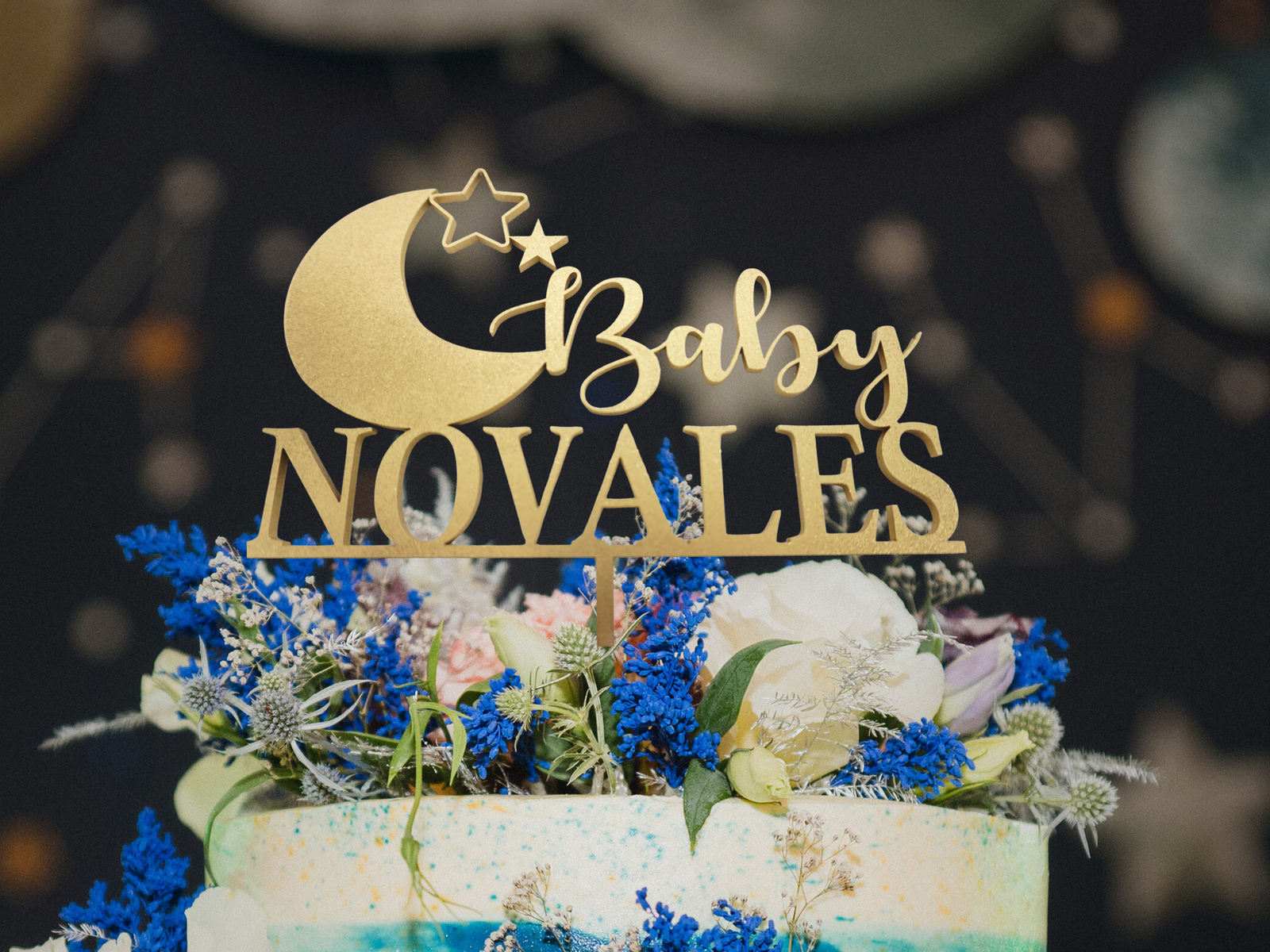Custom Baby Shower Cake Topper Personalized Moon & Stars Gender Reveal Cake Topper