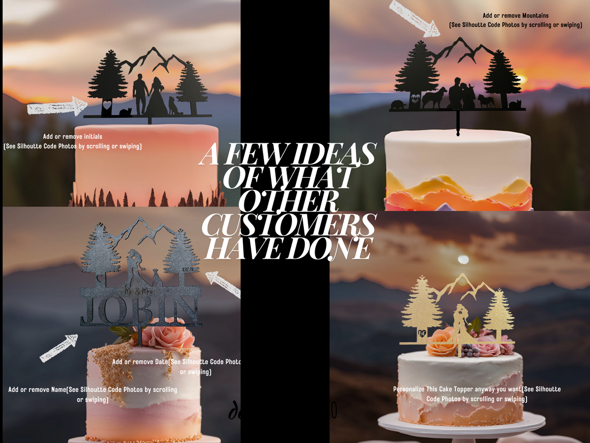 Custom Wedding Cake Topper Personalized Cake Topper for Wedding Gift Mountain Cake Topper Silhouette Anniversary Cake Topper Made with Wood