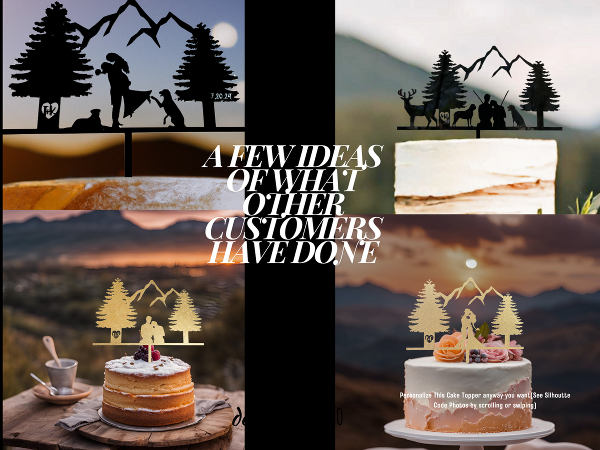 Custom Wedding Cake Topper Personalized Cake Topper for Wedding Gift Mountain Cake Topper Silhouette Anniversary Cake Topper Made with Wood