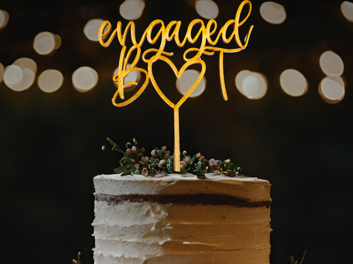 Custom Engagement Cake Topper Personalized Script Initials Cake Topper Gold Wedding Cake Topper Heart Cake Topper Wood Cake Topper