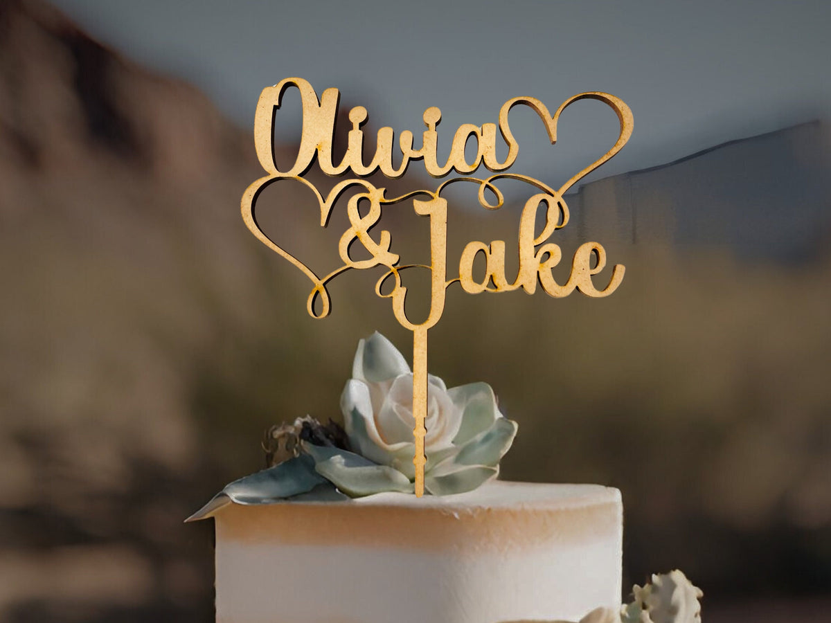 Wedding Cake Topper Gold Cake Topper Name Cake Topper by designLEE Studio