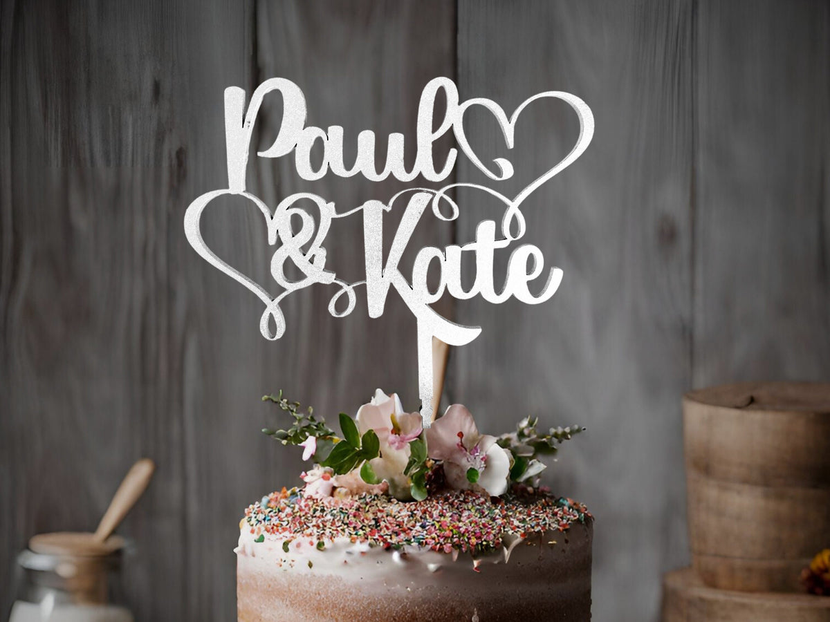 Wedding Cake Topper Gold Cake Topper Name Cake Topper by designLEE Studio