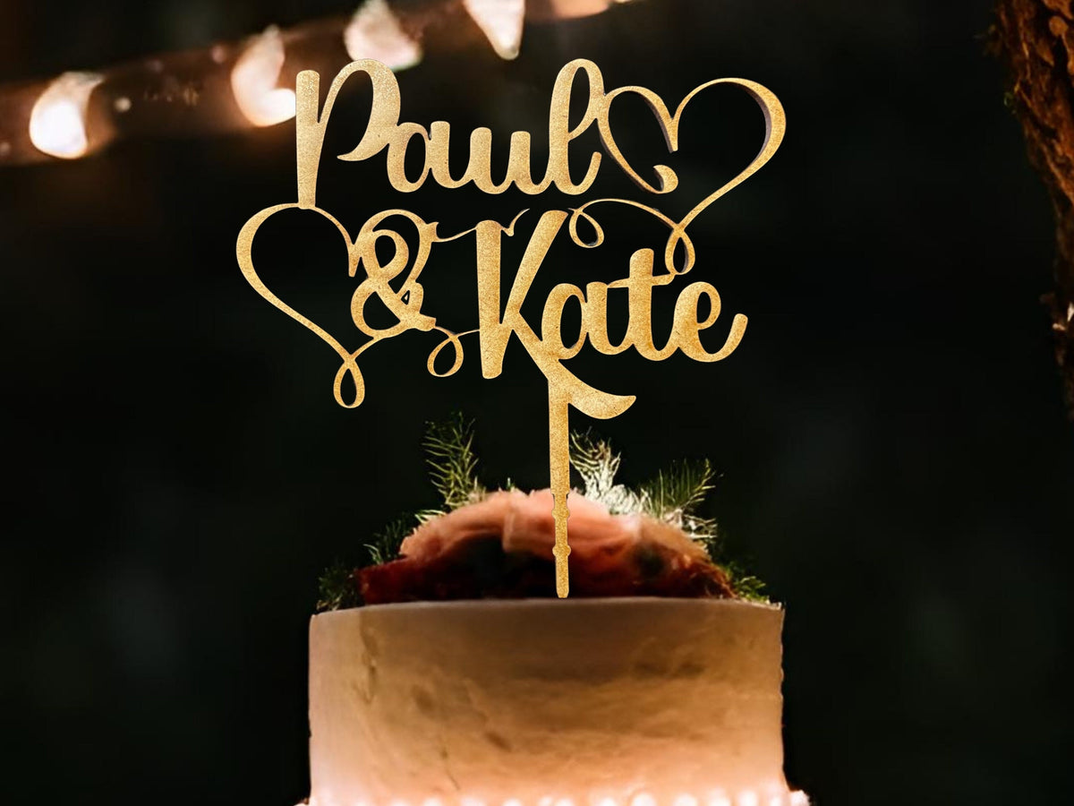 Wedding Cake Topper Gold Cake Topper Name Cake Topper by designLEE Studio