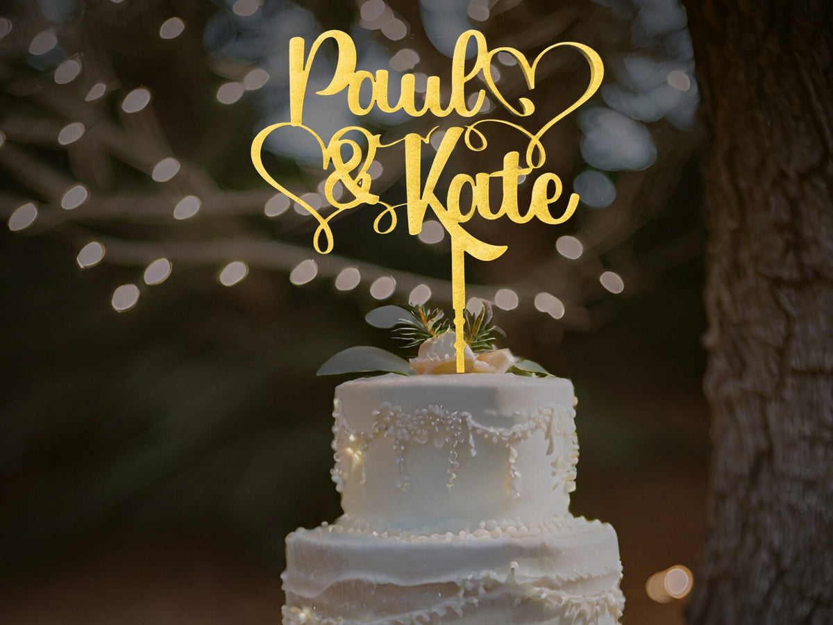 Wedding Cake Topper Gold Cake Topper Name Cake Topper by designLEE Studio