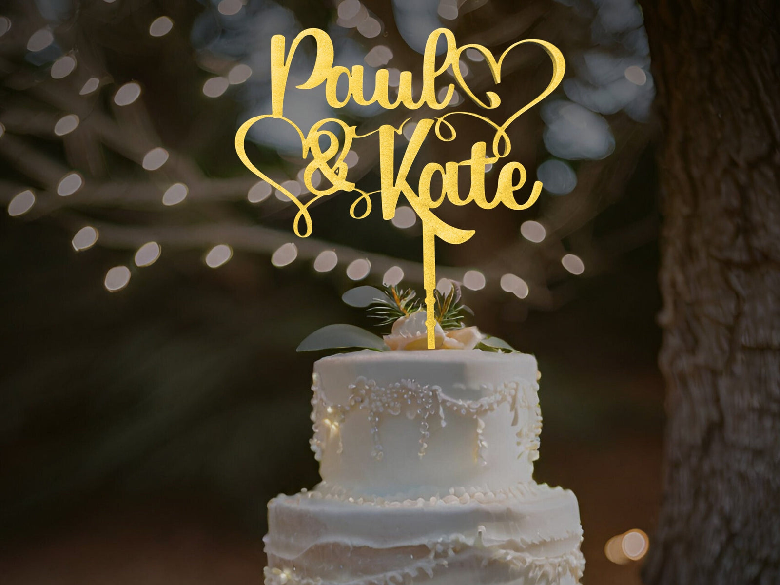 Wedding Cake Topper Gold Cake Topper Name Cake Topper by designLEE Studio