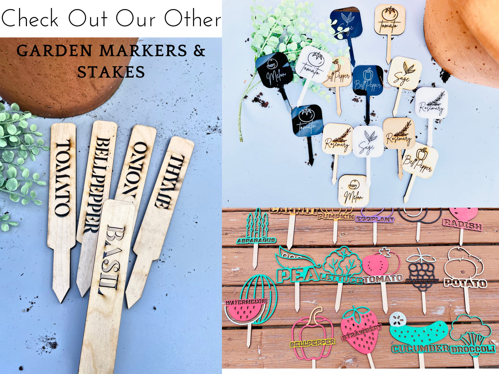 Custom Garden Markers for Herb, Fruit, and Veggie Garden. Made of Wood or Acrylic Veggie Plant Stakes and Herb Markers by designLEE Studio