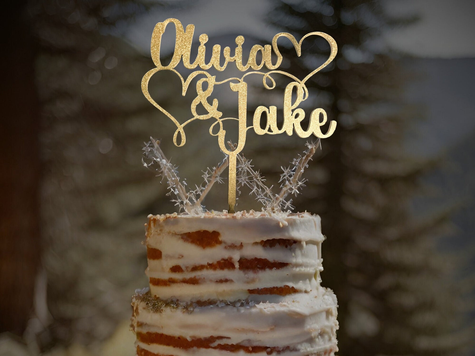 Wedding Cake Topper Gold Cake Topper Name Cake Topper by designLEE Studio