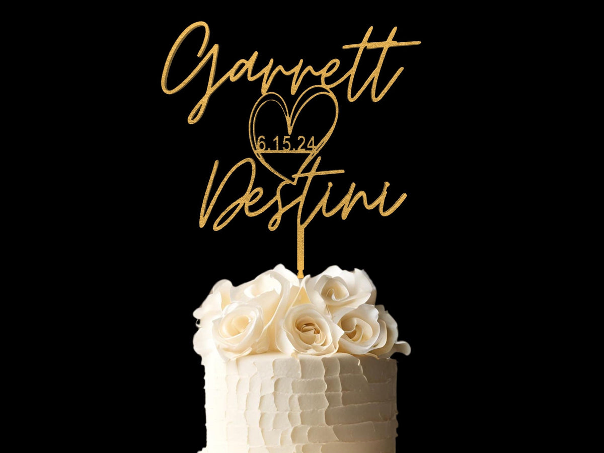 Cake Topper Wedding Personalized Couples Name Engagement Cake Topper Include Heart &amp; Date Rustic Cake Topper for Bridal Shower Gift Wedding