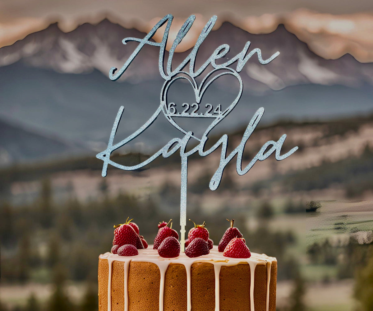 Cake Topper Wedding Personalized Couples Name Engagement Cake Topper Include Heart &amp; Date Rustic Cake Topper for Bridal Shower Gift Wedding