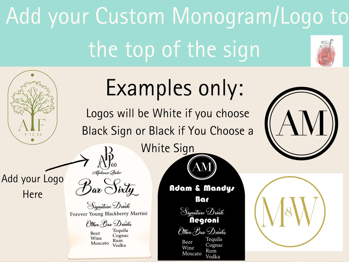 Home Bar Menu Sign for Wedding Gift Personalized Custom Cocktail Drink Menu Wedding Logo Home Decor Gift Bar Wall Sign House Warming Gift