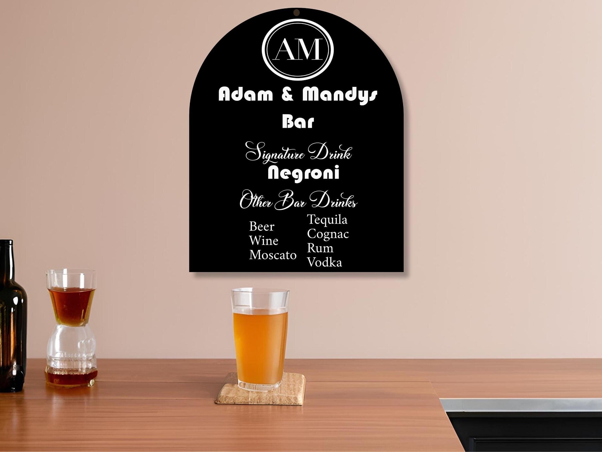 Home Bar Menu Sign for Wedding Gift Personalized Custom Cocktail Drink Menu Wedding Logo Home Decor Gift Bar Wall Sign House Warming Gift