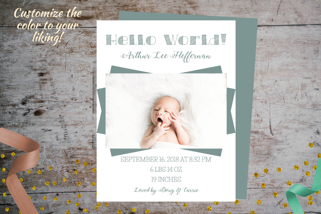 Modern Birth Announcement Photo Card Boy or Girl | Fun Stats, Baby Birth Announcement Card, designLEE Studio, designLEE Studio
