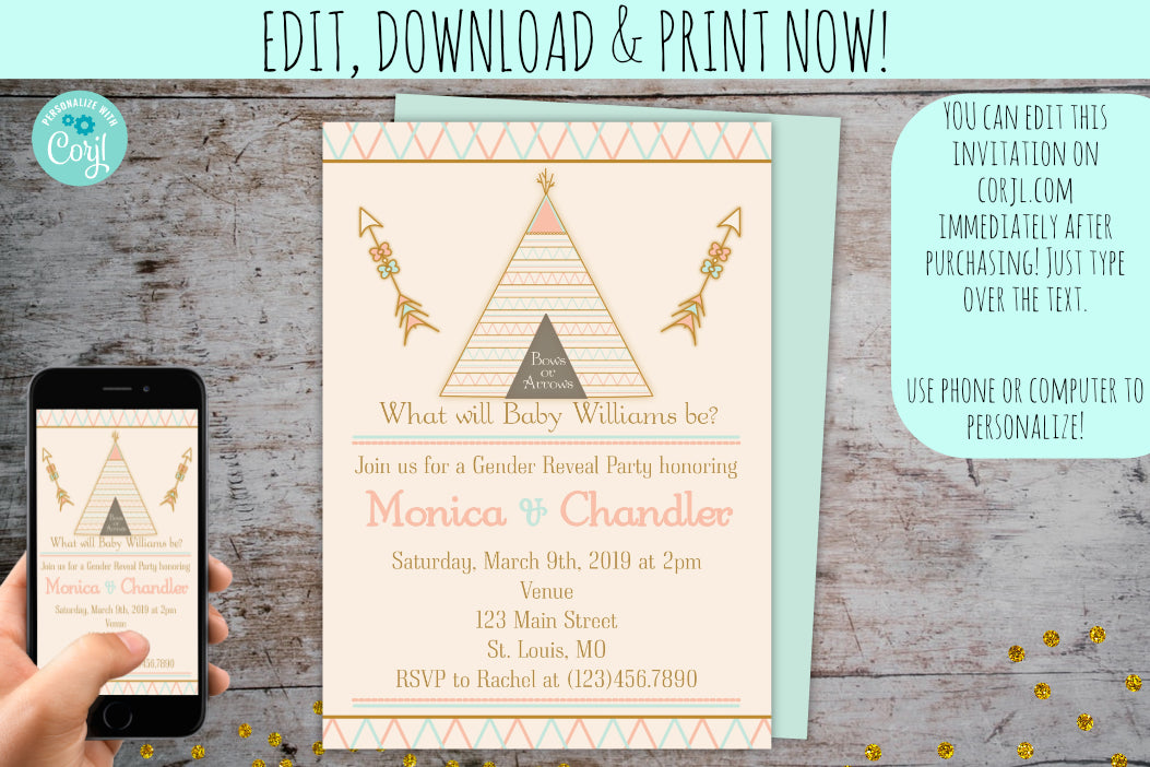 Arrow baby best sale shower invitations