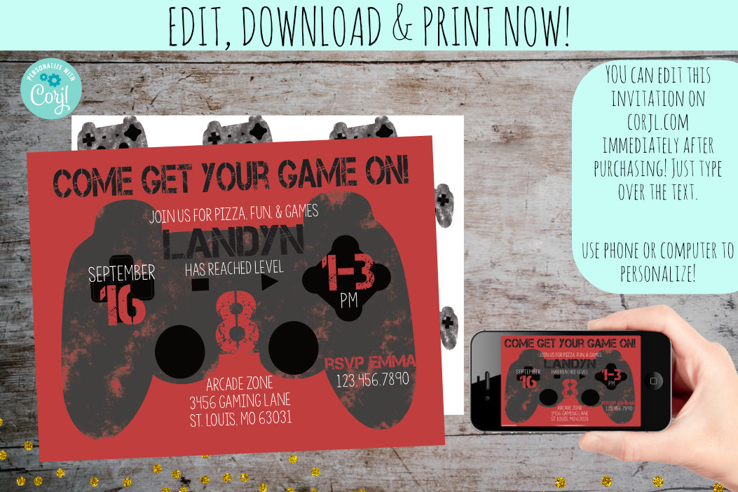 Game On Video Game Controller Birthday Invitation, Birthday Invite, designLEE Studio, designLEE Studio