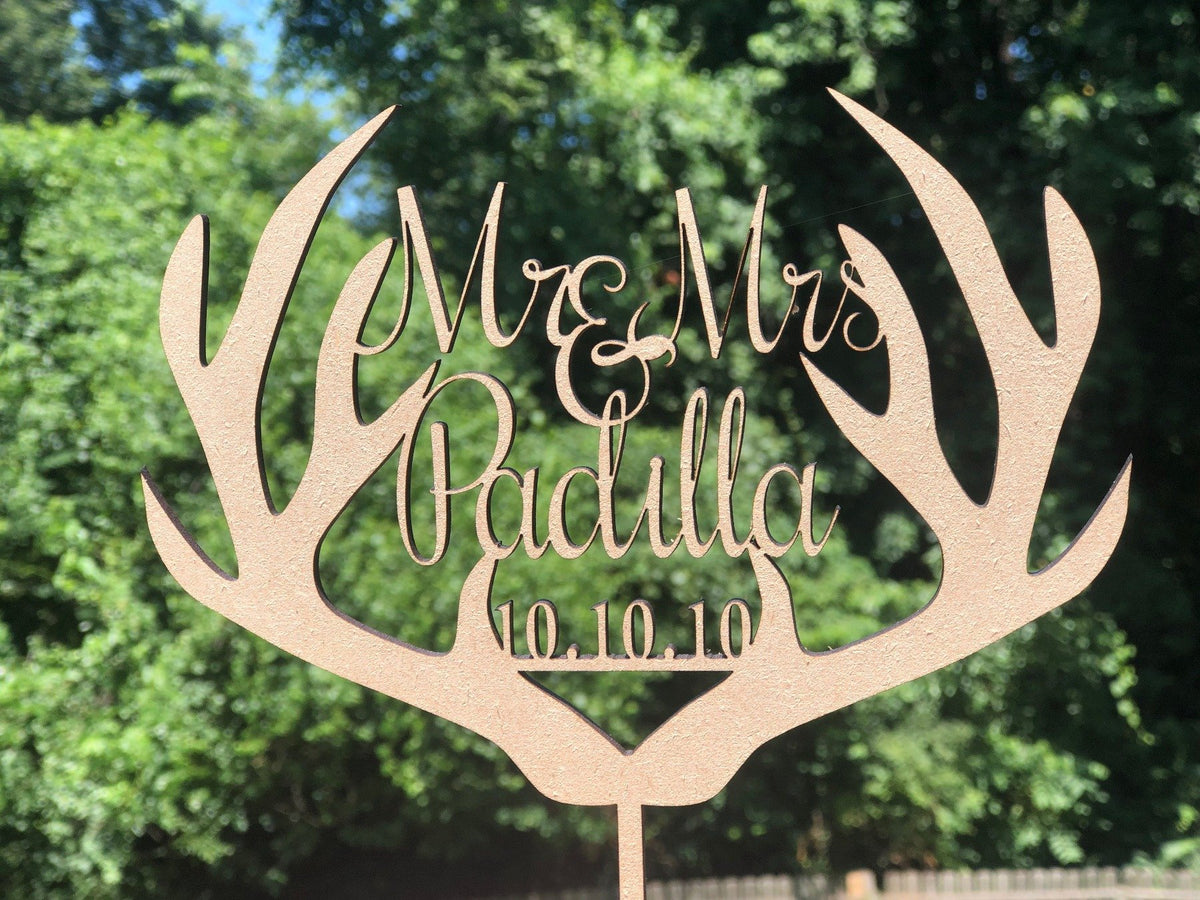 Deer Antler Cake Topper | Custom Wedding Cake Topper Personalized | Mr and Mrs Wedding Cake Topper, Cake Toppers, designLEE Studio, designLEE Studio