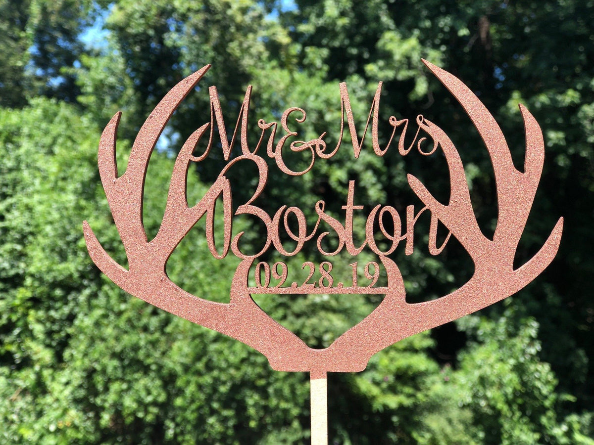 Deer Antler Cake Topper | Custom Wedding Cake Topper Personalized | Mr and Mrs Wedding Cake Topper, Cake Toppers, designLEE Studio, designLEE Studio