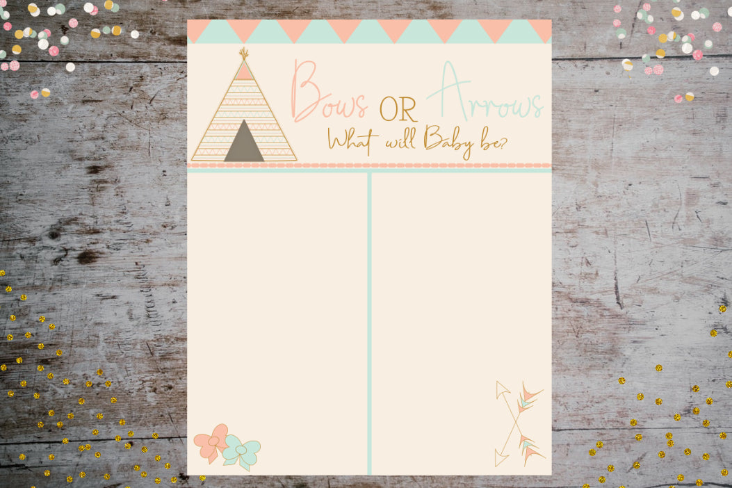 Bows(Girl) or Arrows(Boy) Vote Tally Poster | Gender Reveal Décor and Baby Shower Collection, Poster, designLEE Studio, designLEE Studio