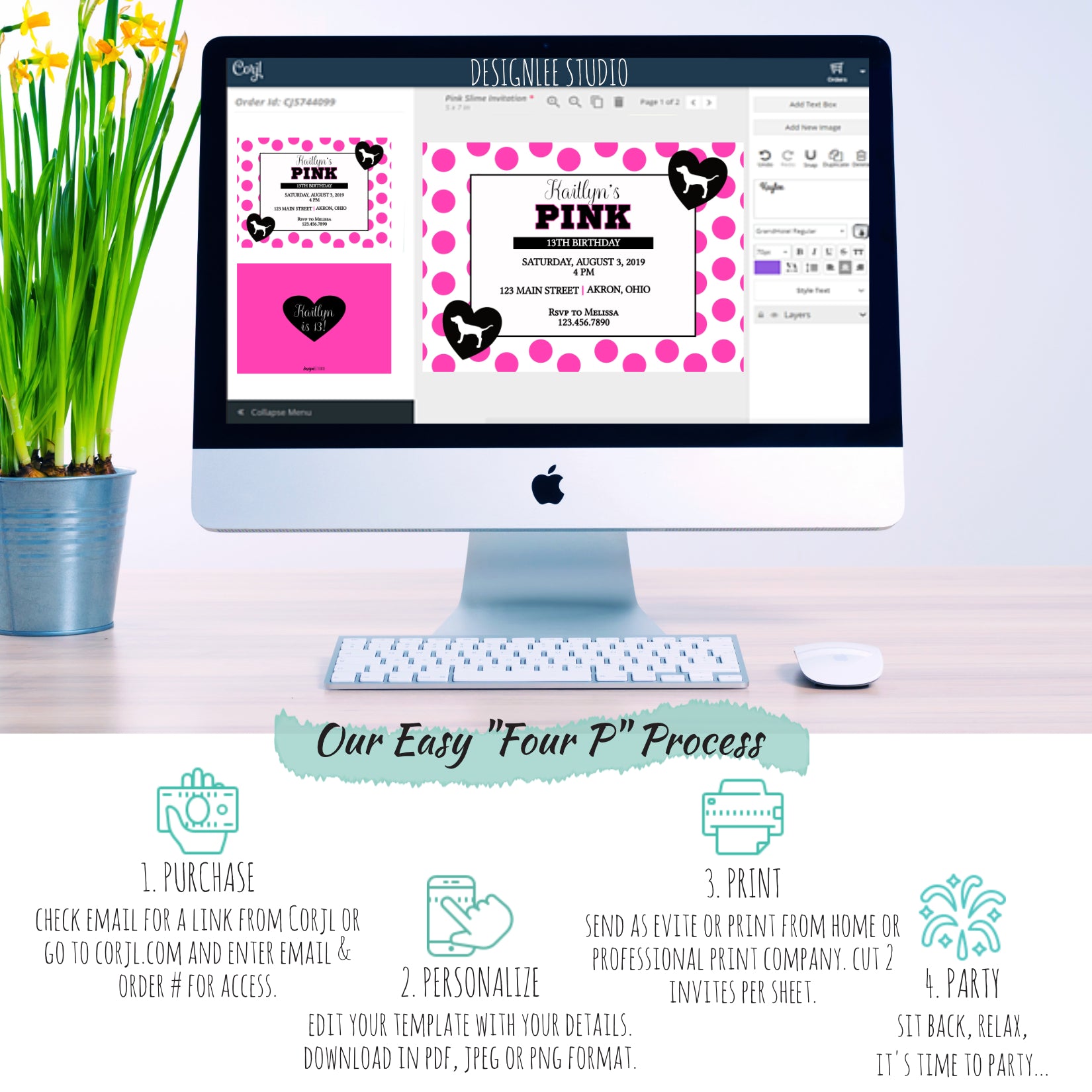 Pretty in Pink Birthday Invitation | Girls Birthday Party Invitation | Personalize, Edit, & Download Today!, Birthday Invite, designLEE Studio, designLEE Studio