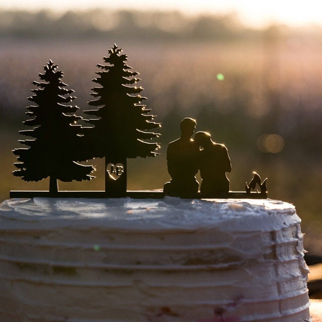 Rustic Silhouette Wedding Cake Topper | Scenic Outdoor Camping Bride & Groom |  Custom Couple Wedding Cake Topper | Anniversary Cake Topper, Wedding Cake Topper, designLEE Studio, designLEE Studio