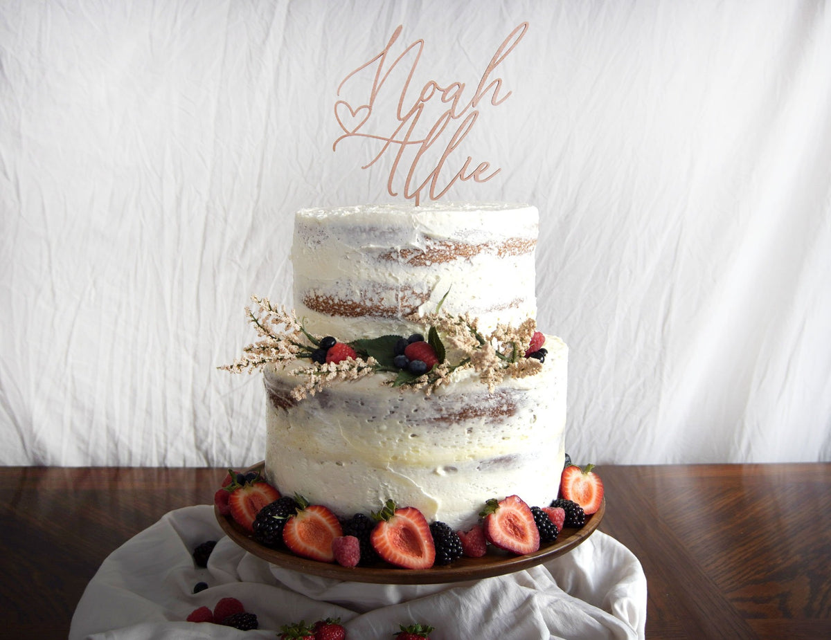 Rustic Couples Name Wedding Cake Topper | Calligraphy Script | Personalized Anniversary Topper | Gold, Silver, &amp; Rose Gold Wood Gift, Cake Toppers, designLEE Studio, designLEE Studio