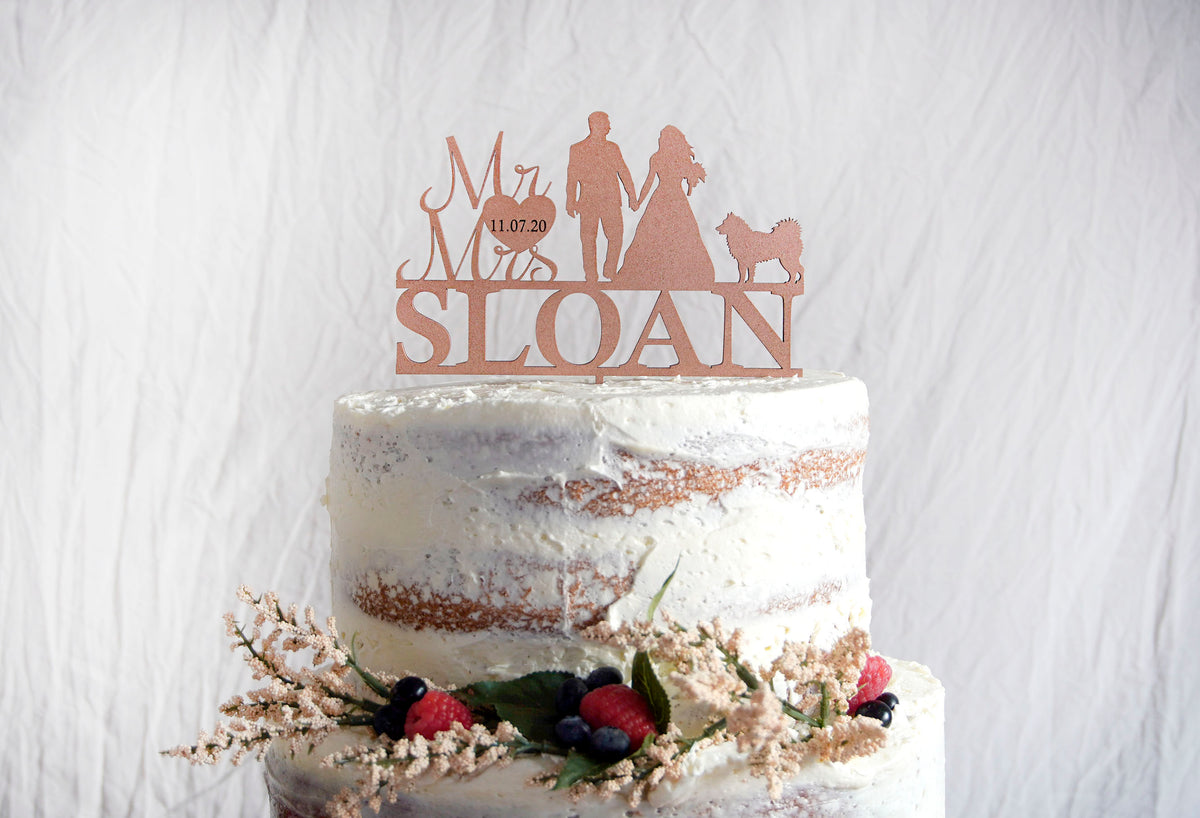 Silhouette Wedding Cake Topper  Personalized Bride & Groom & Pets/Dog - designLEE  Studio