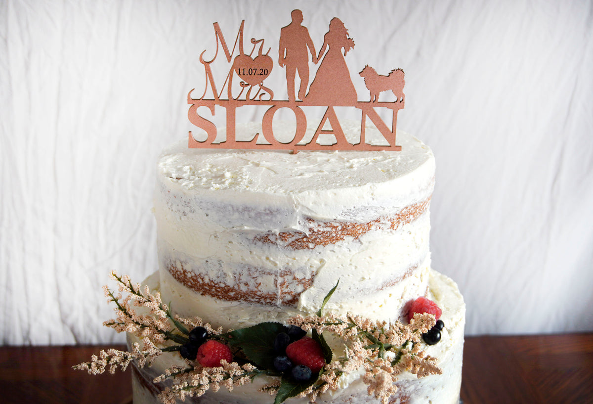 Silhouette Wedding Cake Topper | Custom Bride &amp; Groom Anniversary Topper | Personalized Family Name | Custom Dogs or Pets | Wood or Acrylic Gift, Cake Toppers, designLEE Studio, designLEE Studio