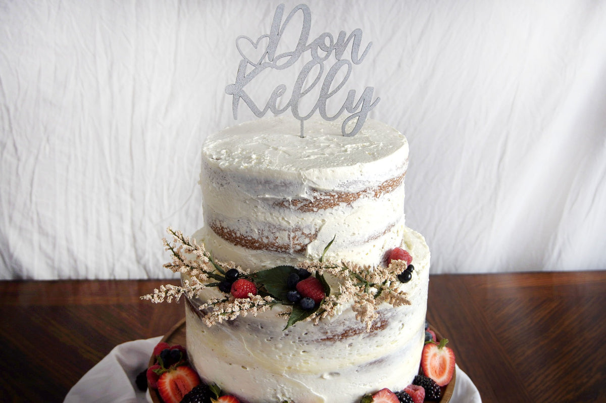 Rustic Couples Name Wedding Cake Topper | Calligraphy Script | Personalized Anniversary Topper | Gold, Silver, &amp; Rose Gold Wood Gift, Cake Toppers, designLEE Studio, designLEE Studio