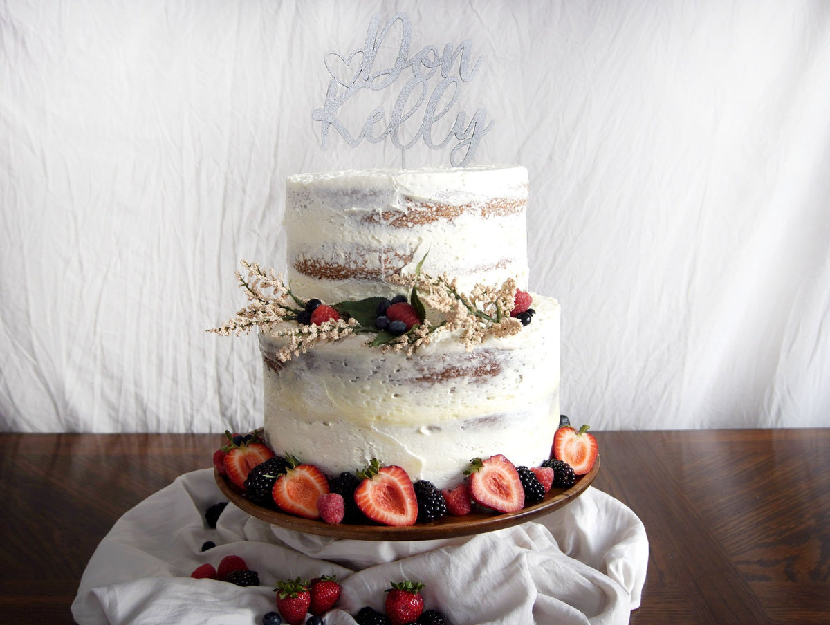 Rustic Couples Name Wedding Cake Topper | Calligraphy Script | Personalized Anniversary Topper | Gold, Silver, &amp; Rose Gold Wood Gift, Cake Toppers, designLEE Studio, designLEE Studio