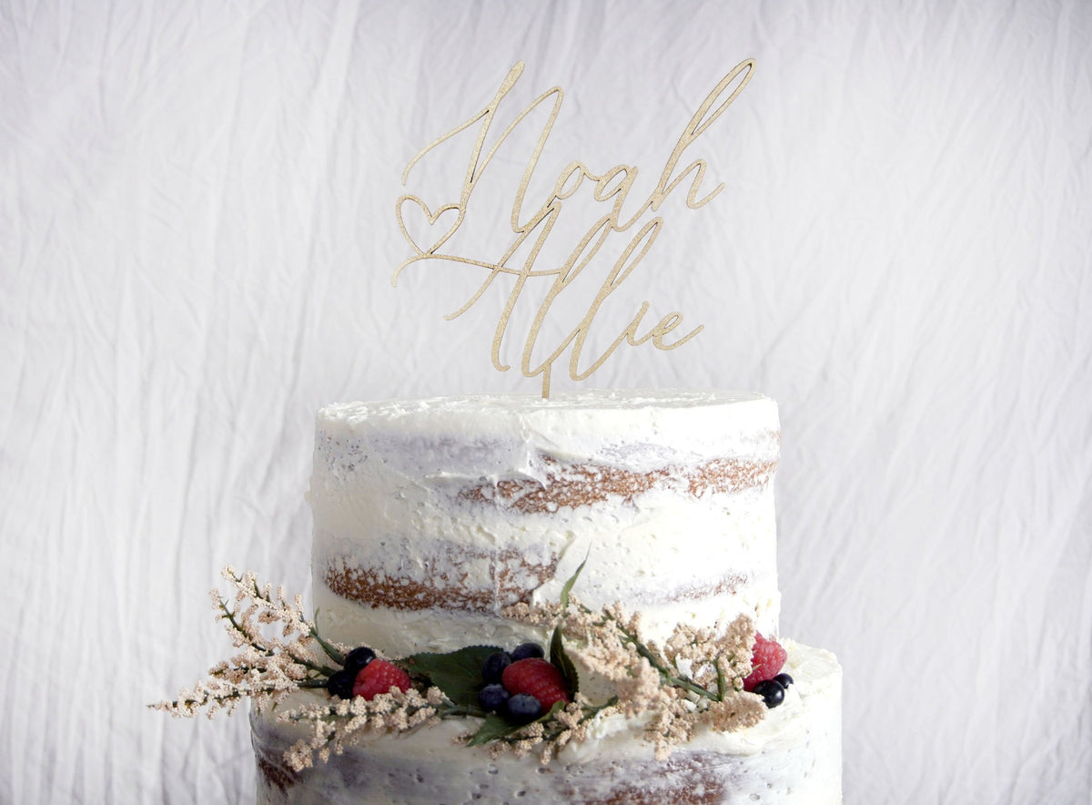 Rustic Couples Name Wedding Cake Topper | Calligraphy Script | Personalized Anniversary Topper | Gold, Silver, &amp; Rose Gold Wood Gift, Cake Toppers, designLEE Studio, designLEE Studio
