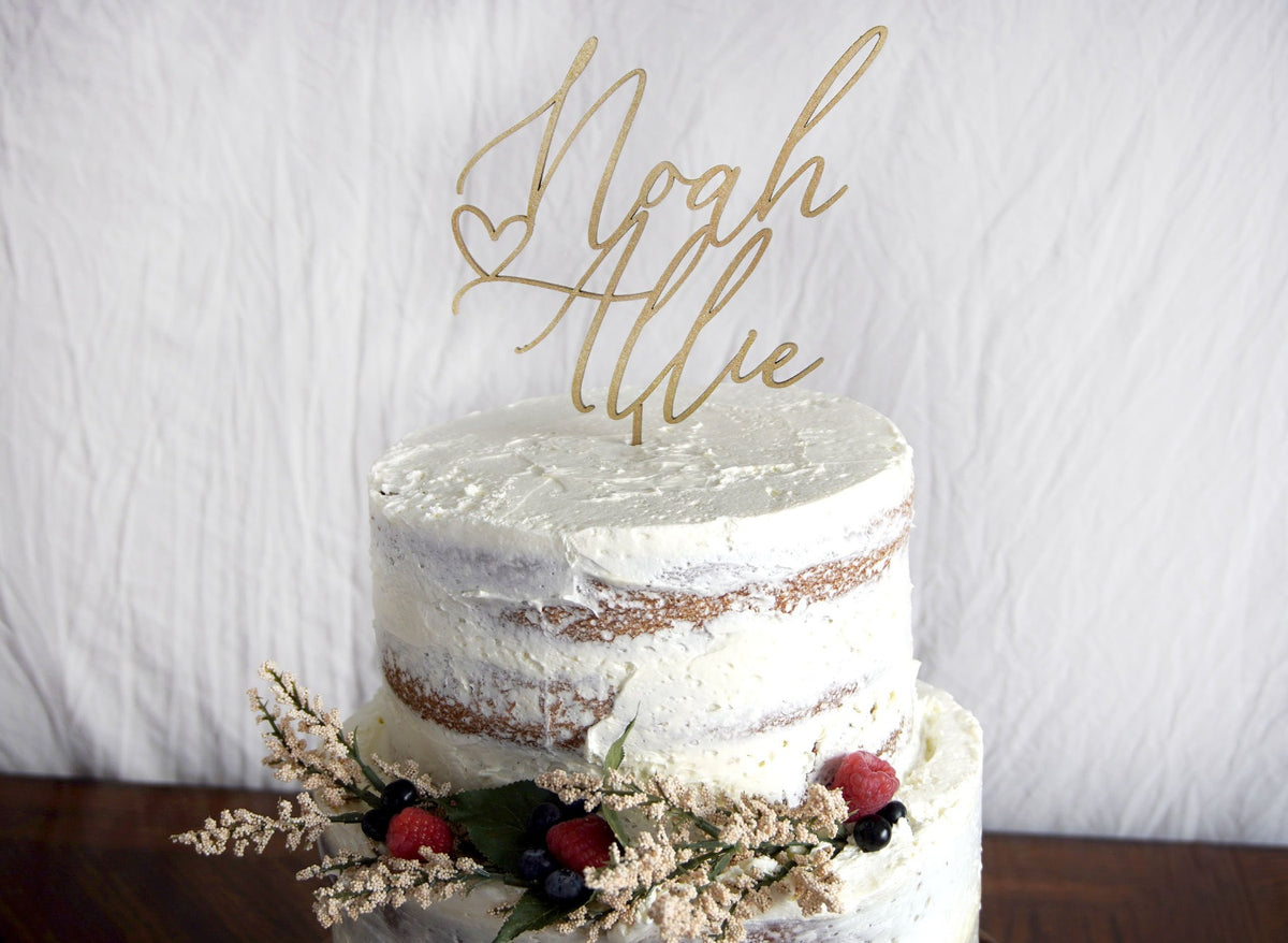 Rustic Couples Name Wedding Cake Topper | Calligraphy Script | Personalized Anniversary Topper | Gold, Silver, &amp; Rose Gold Wood Gift, Cake Toppers, designLEE Studio, designLEE Studio