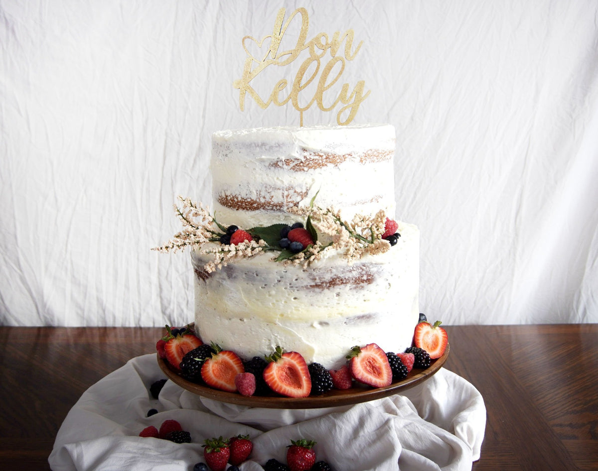 Rustic Couples Name Wedding Cake Topper | Calligraphy Script | Personalized Anniversary Topper | Gold, Silver, &amp; Rose Gold Wood Gift, Cake Toppers, designLEE Studio, designLEE Studio