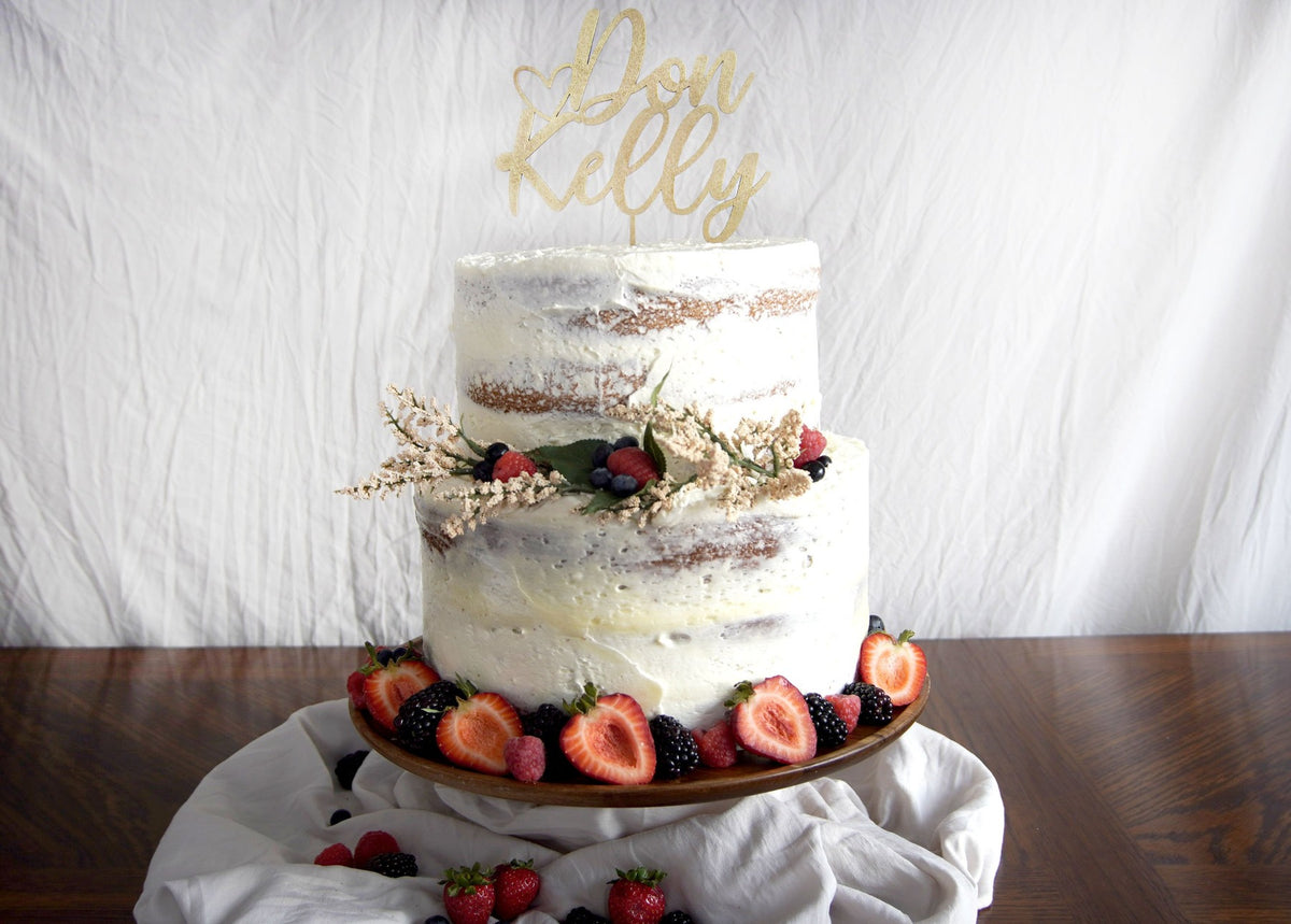 Rustic Couples Name Wedding Cake Topper | Calligraphy Script | Personalized Anniversary Topper | Gold, Silver, &amp; Rose Gold Wood Gift, Cake Toppers, designLEE Studio, designLEE Studio