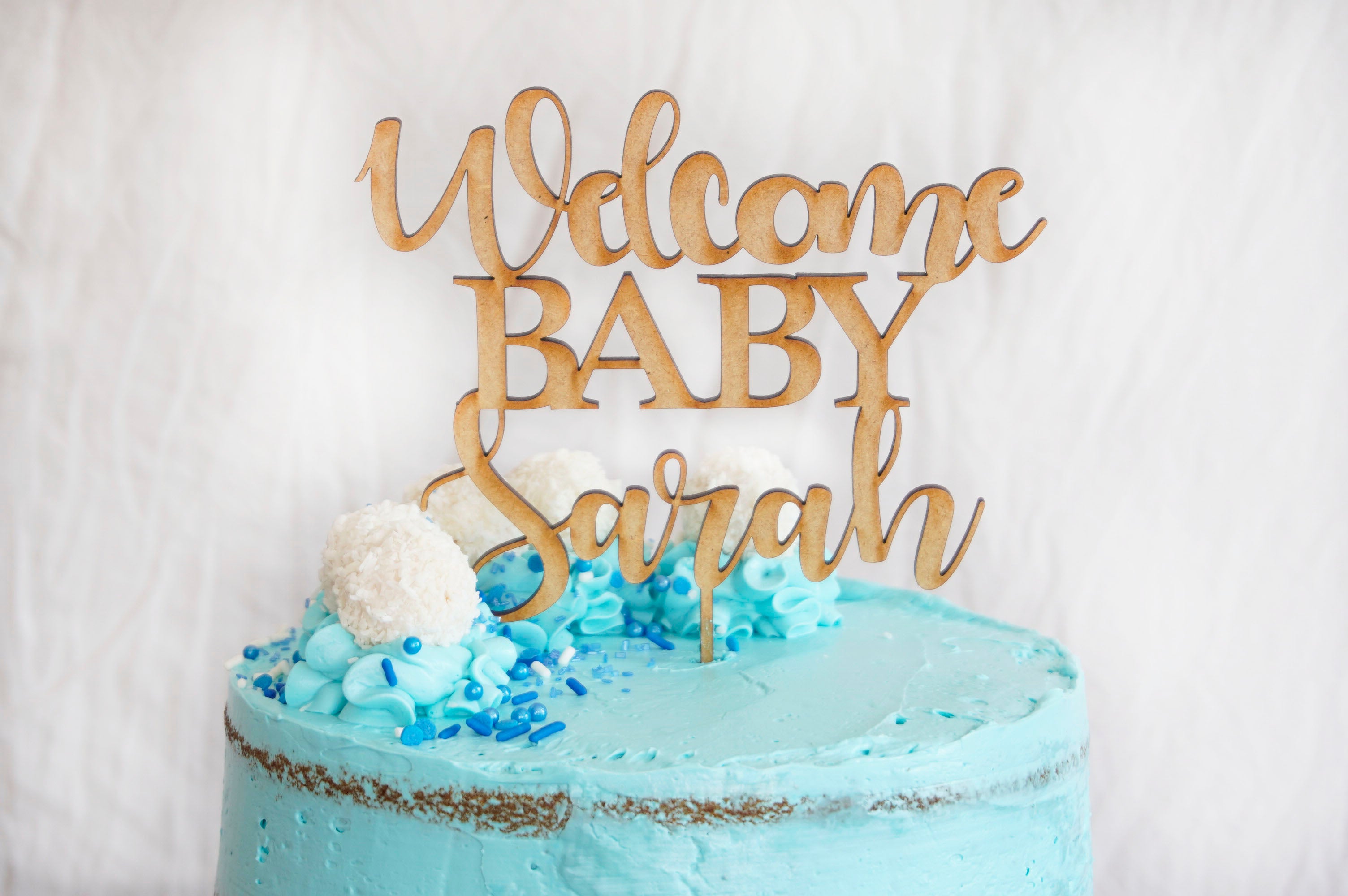 Happy Birthday Golden Cake Topper with Blue Net