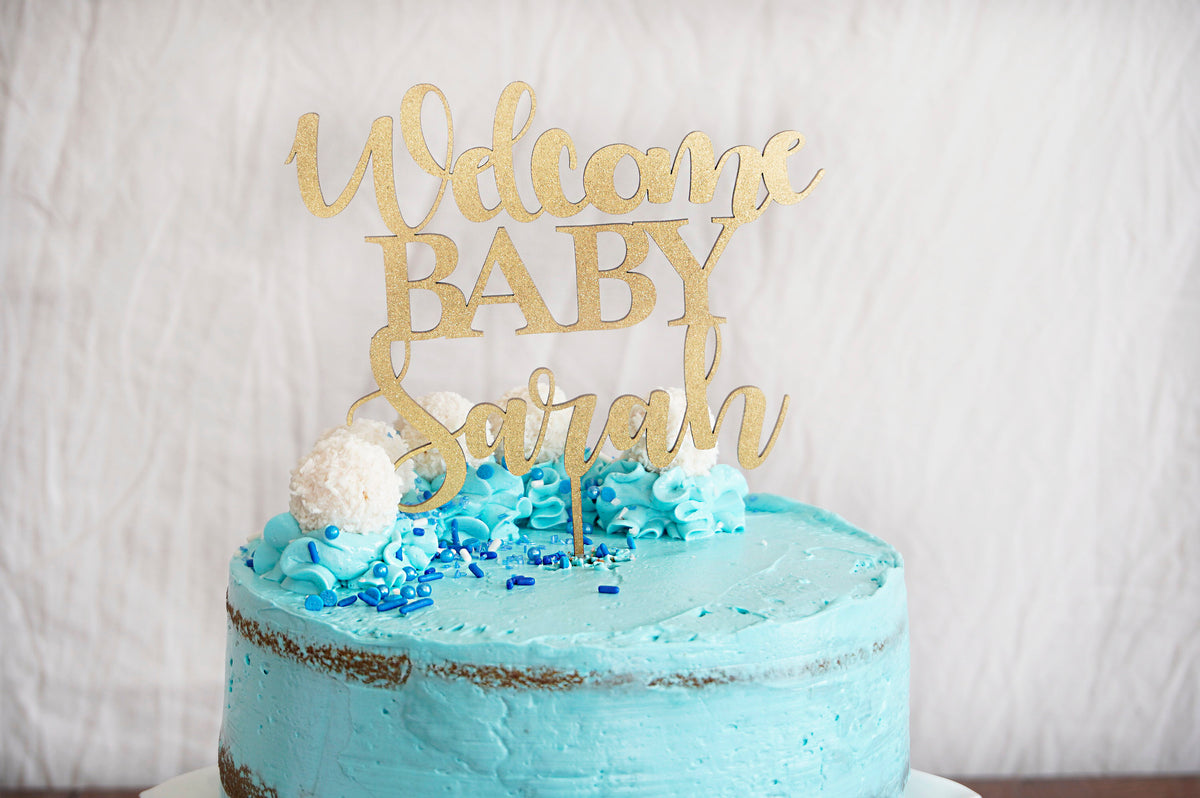 Welcome Baby Shower Cake Topper | Custom Cake Topper | Gender Reveal Cake Topper | Baby Girl or Boy Cake Topper | Wooden Cake Topper Gift, , designLEE Studio, designLEE Studio