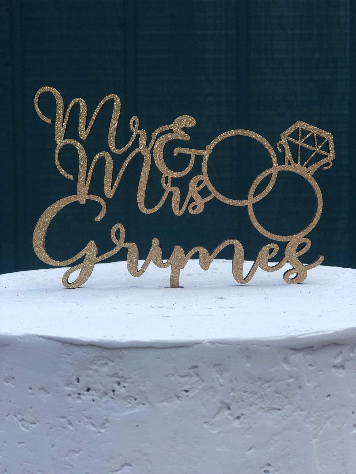 Mr &amp; Mrs Engagement Cake Topper | Custom Wedding Cake Topper | Calligraphy Script Cake Topper | Engagement Ring Cake Topper