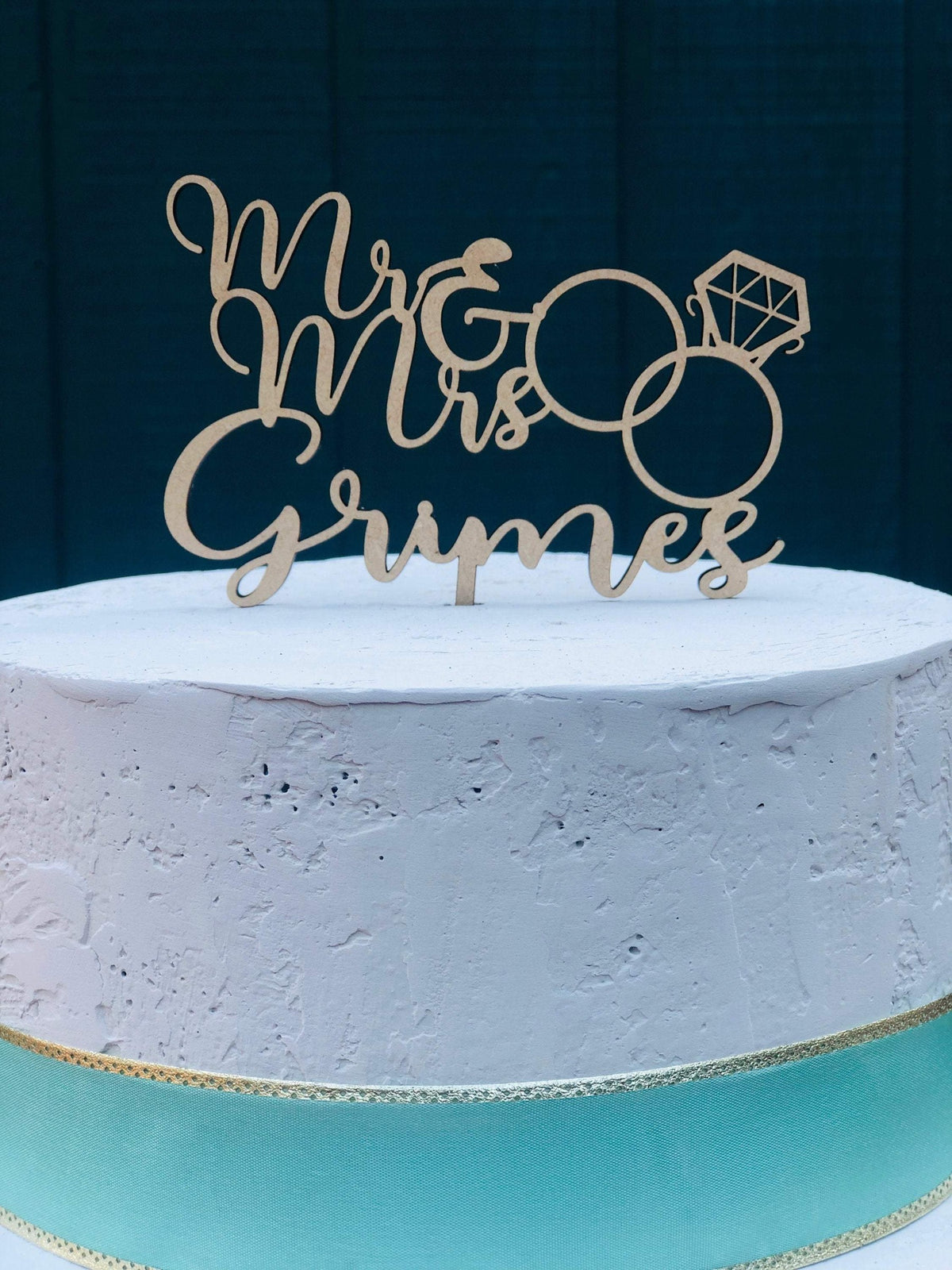 Mr &amp; Mrs Engagement Cake Topper | Custom Wedding Cake Topper | Calligraphy Script Cake Topper | Engagement Ring Cake Topper