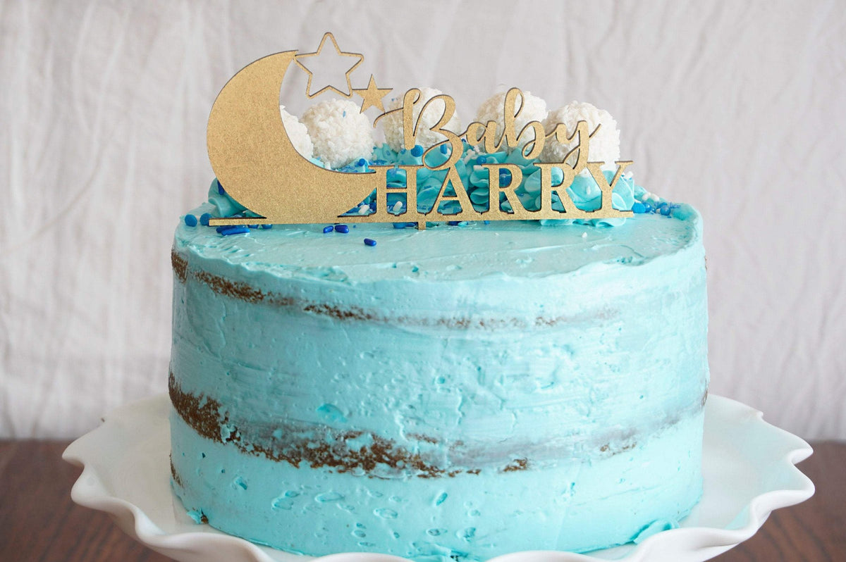 Custom Baby Shower Cake Topper | Personalized Baby Name Cake Topper | Moon N&amp;#39; Stars Cake Topper | Acrylic or Wood Cake Topper | Boy or Girl