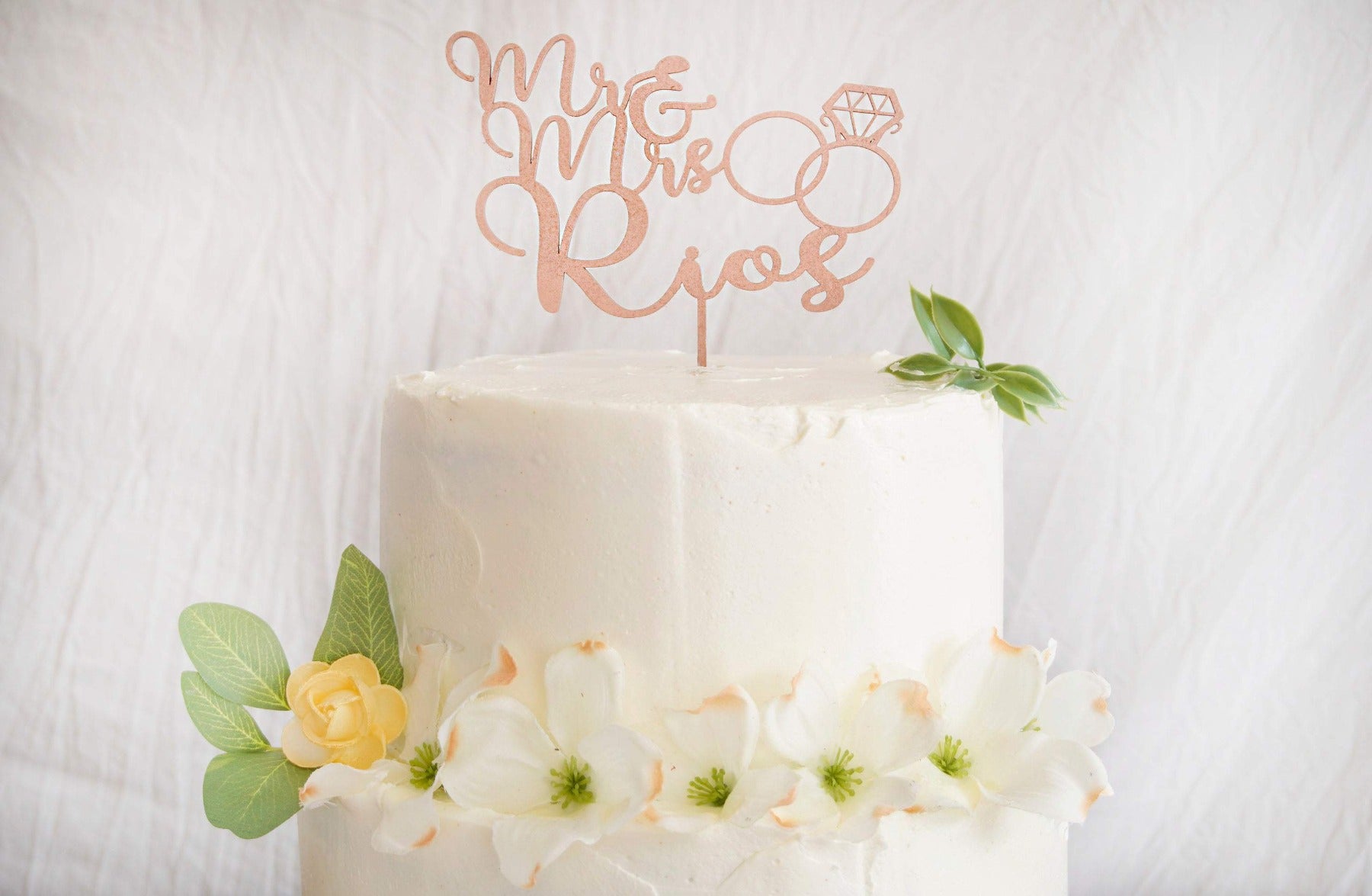 Mr & Mrs Engagement Cake Topper | Custom Wedding Cake Topper | Calligraphy Script Cake Topper | Engagement Ring Cake Topper
